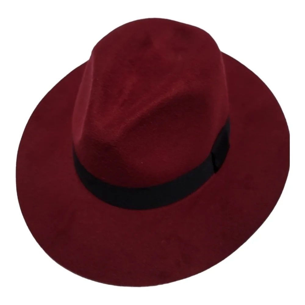 Marcus Adler Burgundy Fedora Wide Brim Hat Black Trim